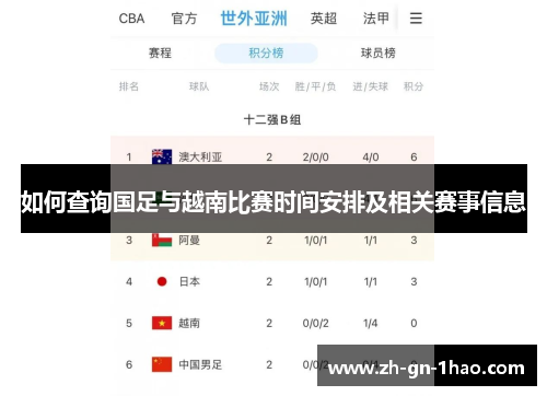 如何查询国足与越南比赛时间安排及相关赛事信息