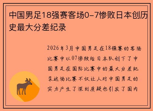 中国男足18强赛客场0-7惨败日本创历史最大分差纪录